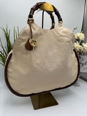 Gucci Vintage 2003 Tom Ford Bamboo Handle Canvas Hobo Bag - Beige/Brown COA